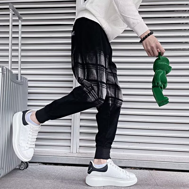 Cross-Border Gradient Plaid Cropped Harem Pants Trendy Jogger Pants Retro Loose Versatile Slimming Dad Pants
