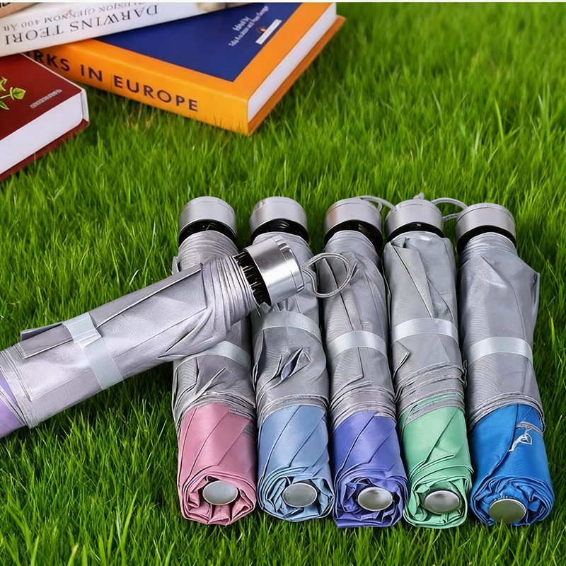New 7-Bone 70% off Silver Plastic Umbrella, Standard Sun Protection, Printable Logo, Rain or Shine Umbrella, Promotional Gift Advertising