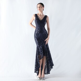 1578# Evening Dress Women's V-neck Sexy Night Performance Celebrity Party Dress Dinner Dress Host