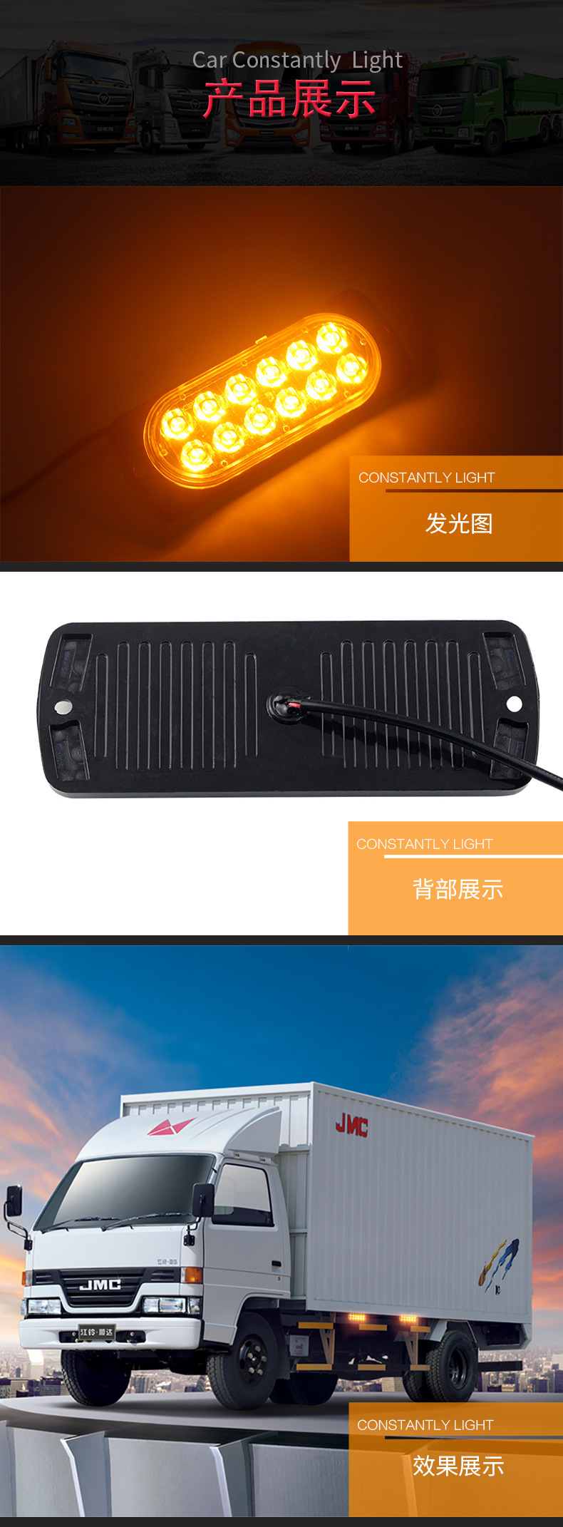 Car Led12 Light Ultra-Thin Warning Light Side 12-24V Work Light Daytime Running Light Always on High Brightness Turn Signal