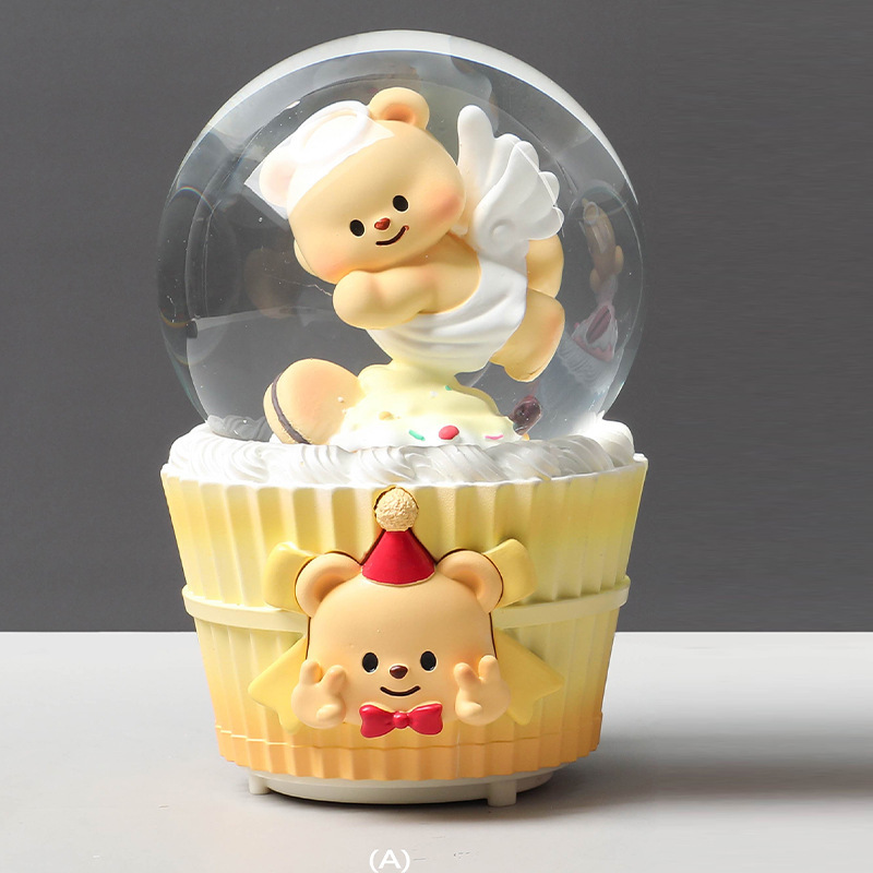 Pequeño libro rojo estilo caliente perro de orejas grandes bola de cristal caja de música nieve brillante niña dormitorio decoración de escritorio regalo