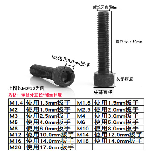 Grade 12.9 cylindrical head hexagon socket screws cup head hexagon socket bolts high strength hexagon socket screws M5/M6/M8