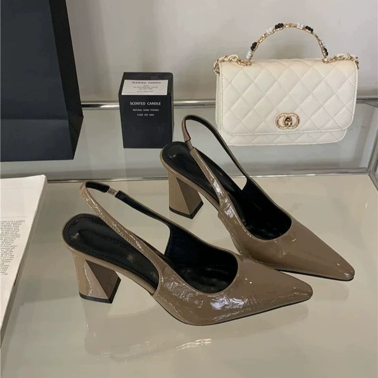 Новые босоножки с юбкой, французский толстый каблук, зеленый носок, весна-лето 2025, ажурные, заостренный носок, высокие каблуки для женщин