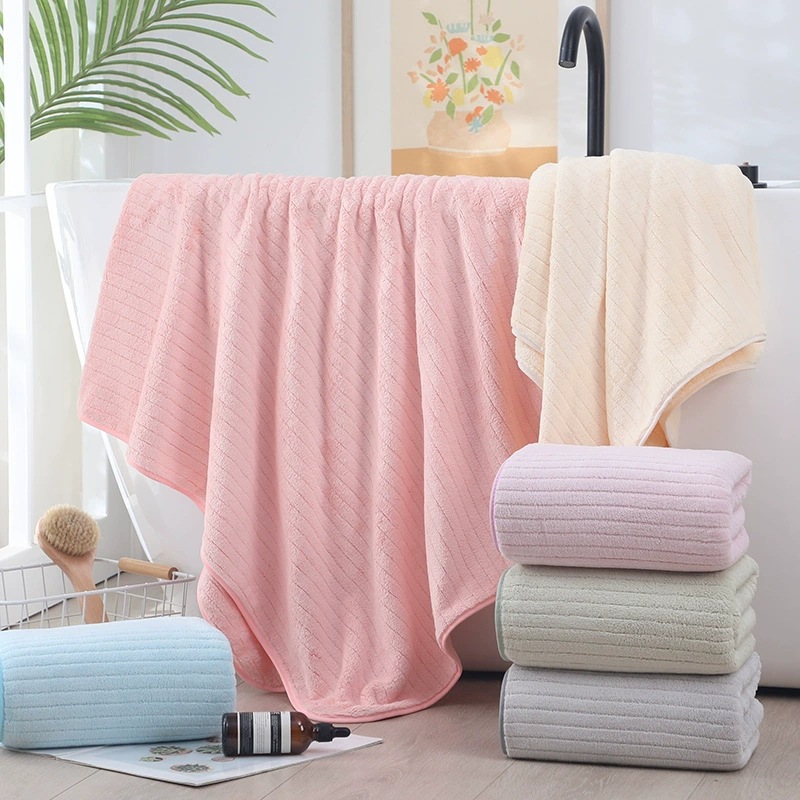 Toalla de baño absorbente extra grande casa de baños para adultos Toalla grande a rayas suave y cómoda Toalla de playa multicolor de terciopelo coral