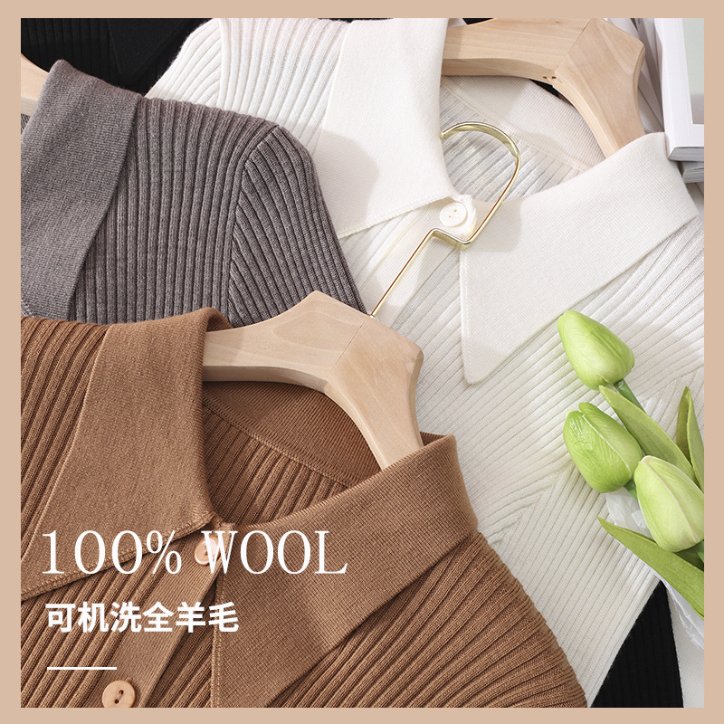 可机洗单排扣坑条全羊毛 初秋时尚单品小众设计感显瘦尘领开衫