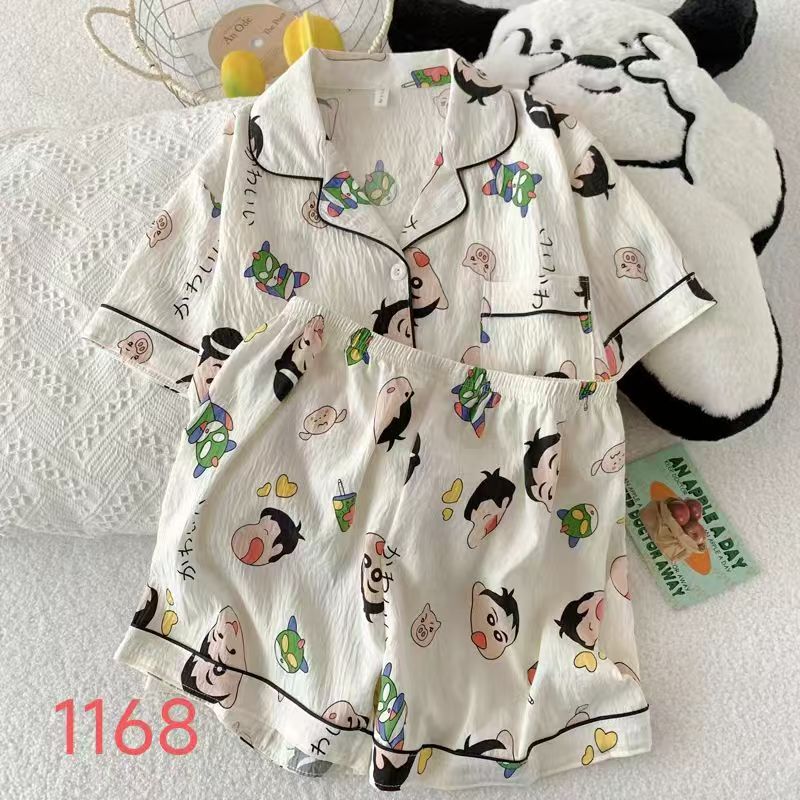 Al por mayor transfronterizo explosión de verano nubes cardigan solapa pijamas de niña dulce mangas cortas pantalones cortos set de ropa para el hogar