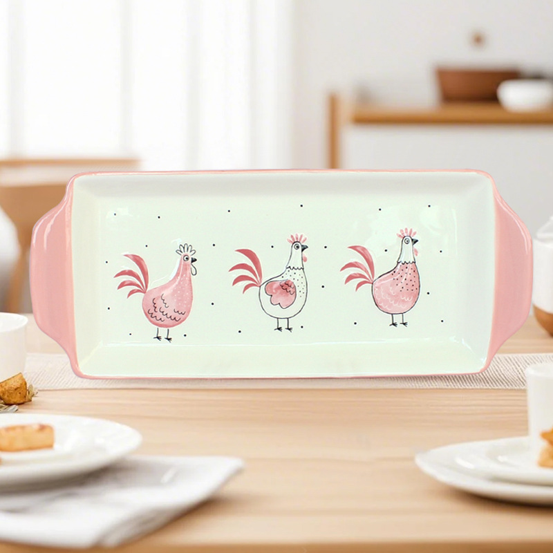 Pollo de Pascua transfronterizo platos de cerámica de doble oreja en relieve tridimensional platos de postres platos decorativos