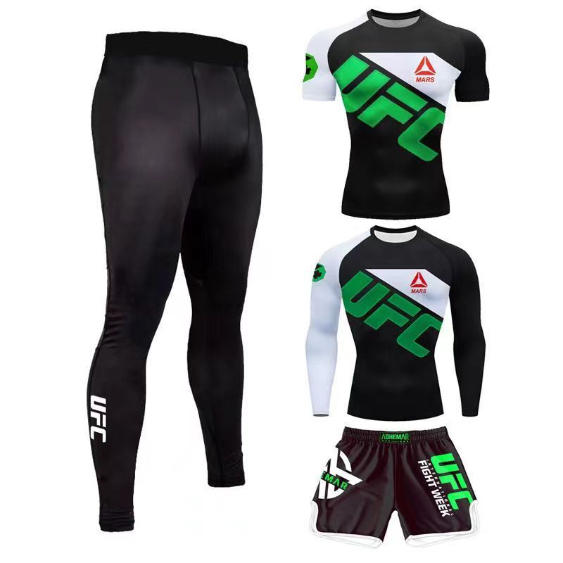 Boxing Training Suit Four-Piece Set for Men and Women, Fighting, Tight-Fitting, Quick-Drying, Fitness Sportswear, Cross-Border Exclusive Supply