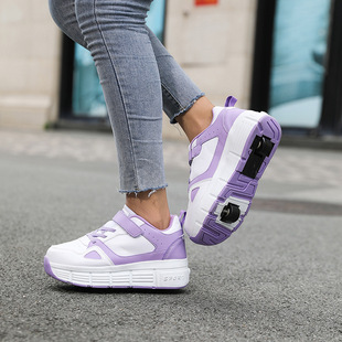 Two-wheeled leather heloo shoes without lights children's roller shoes 2024 youth children's shoes roller shoes