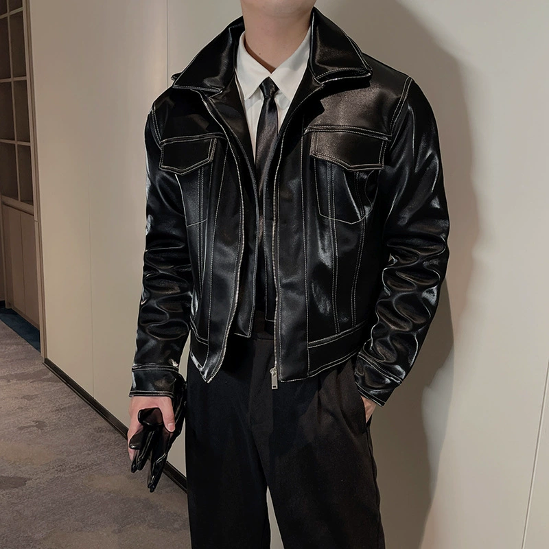 Polyurethane design jacket with zipper, autumn, oversize, plus size