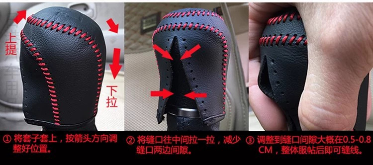 Leather car gear shift knob cover, hand-stitched, for Nissan 2012 New Sylphy, Qida, and Teana models. Also includes a handbrake cover and a gear shift cover