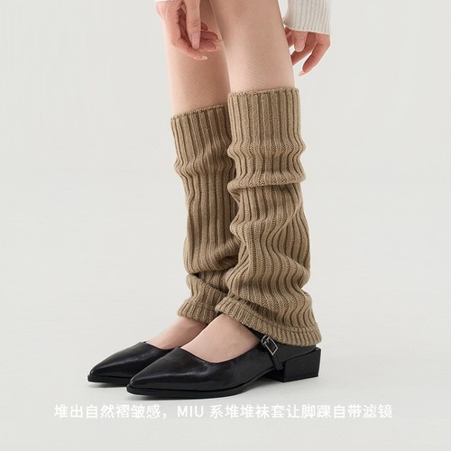 MIU Series Slimming Leg Warmers, Warm Knit Socks for Women, Autumn/Winter Style, Complements Small Leather Shoes, Non-Slip, Stacked Length