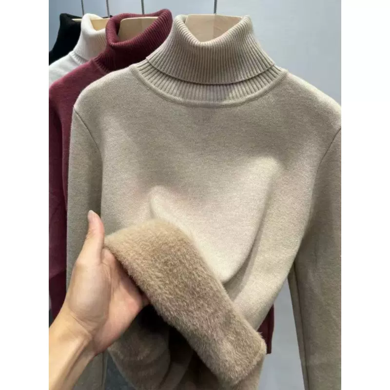 一体绒洋气高领加绒加厚毛衣女秋冬季新款内搭女士针织保暖打底衫