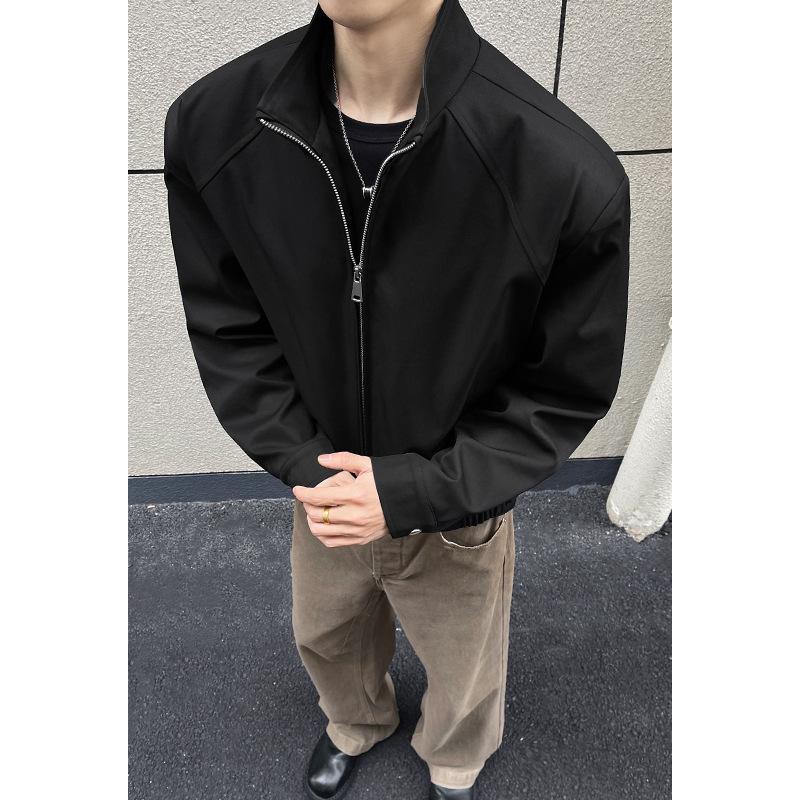 Cleanfit Deconstructed Three-proof For Men, Spring Trendy American-style Short Workwear Jacket With Stand-up Collar,_voghion.com