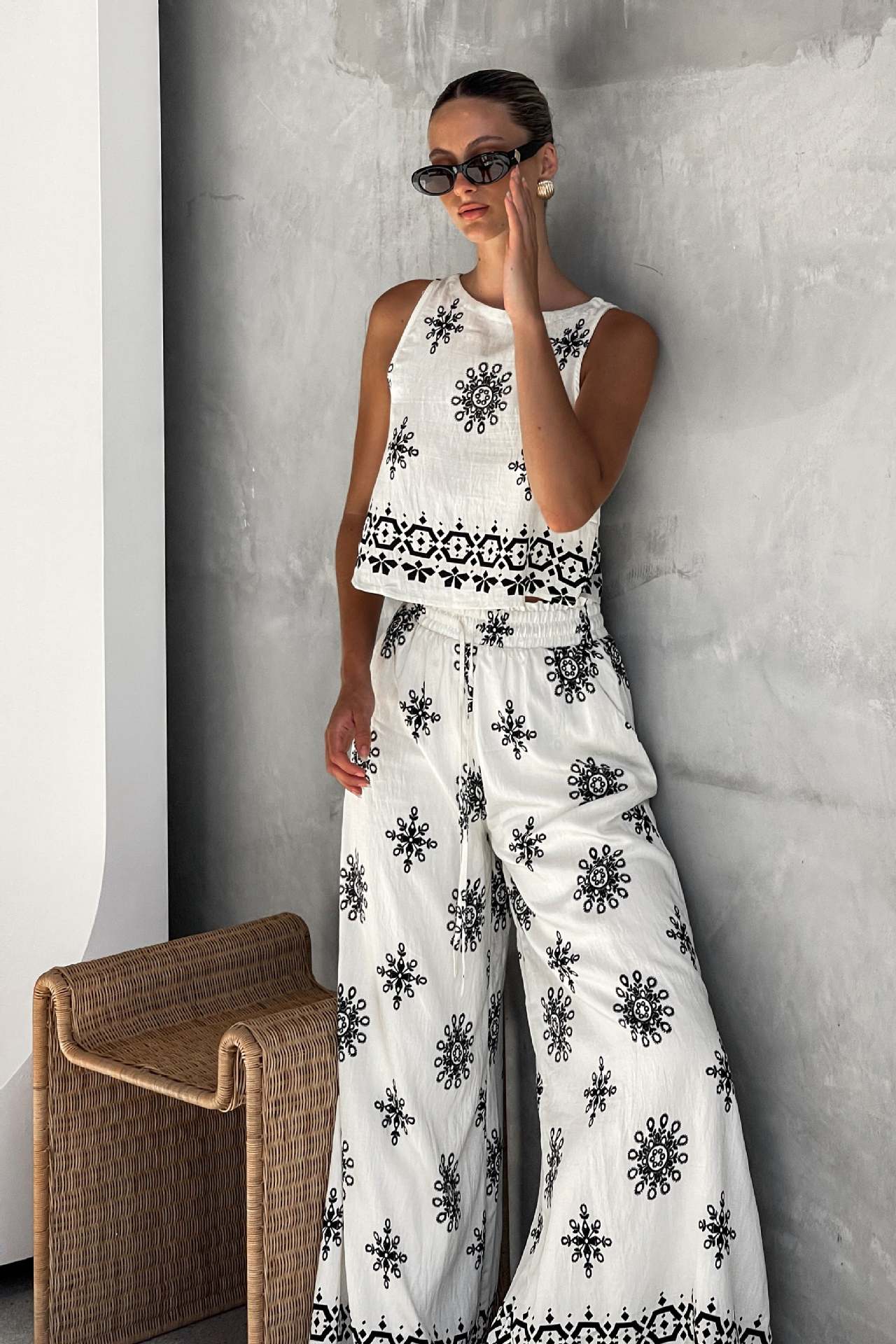 2 Pieces Set Quantity Holiday, Travel Occasion Round Neck Neckline Regular Fit Fit Type Holiday Travel Women's Marine Style Simple Style Streetwear Printing Linen Polyester Hemp Pant Co-ord Set Pants Sets