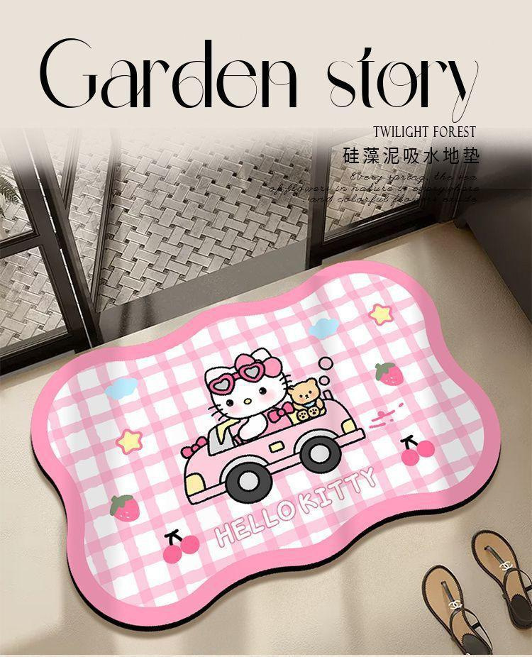 Cartoon Hello Kitty diatomaceous earth absorbent floor mat, suitable for bedrooms, bathrooms, and doorways, with anti-slip properties, and a cute decorative design