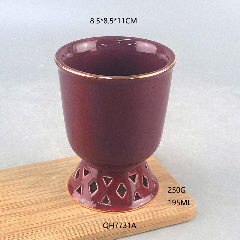 Taza de cerámica de alta temperatura hueca, taza de agua de alto pie, taza de cerámica de helado de alta calidad, taza de helado de estilo japonés