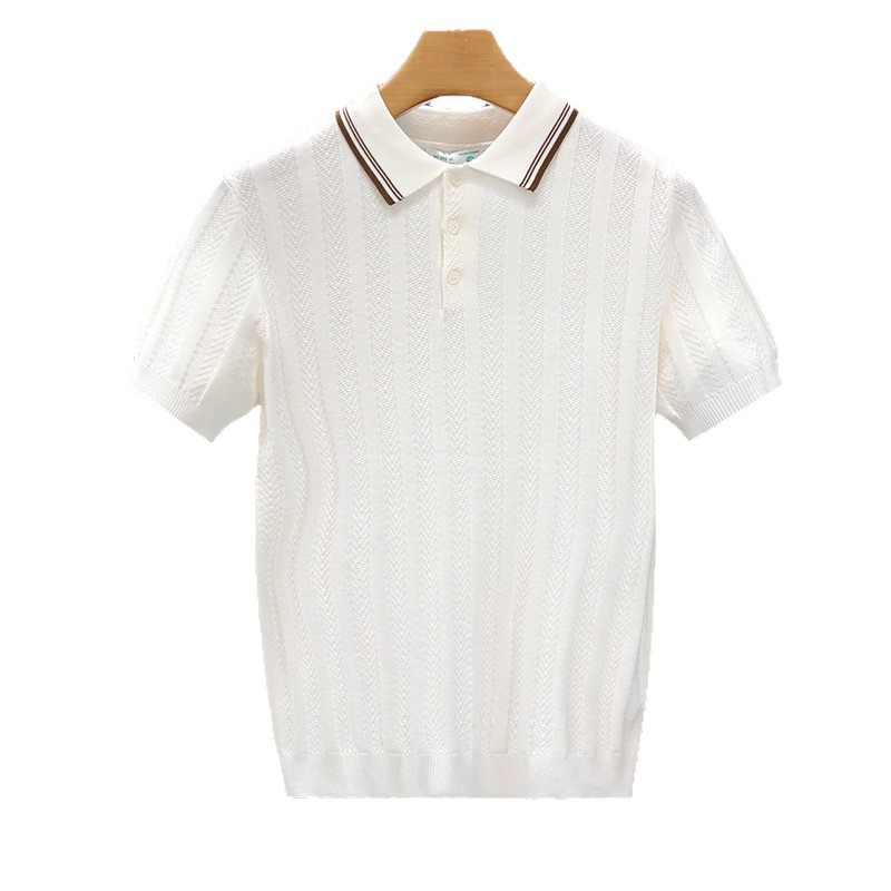 Polo camiseta camiseta de punto camiseta de manga corta camiseta de hombre rayas de color antiguo viento de negocios hielo de verano fábrica transfronteriza al por mayor