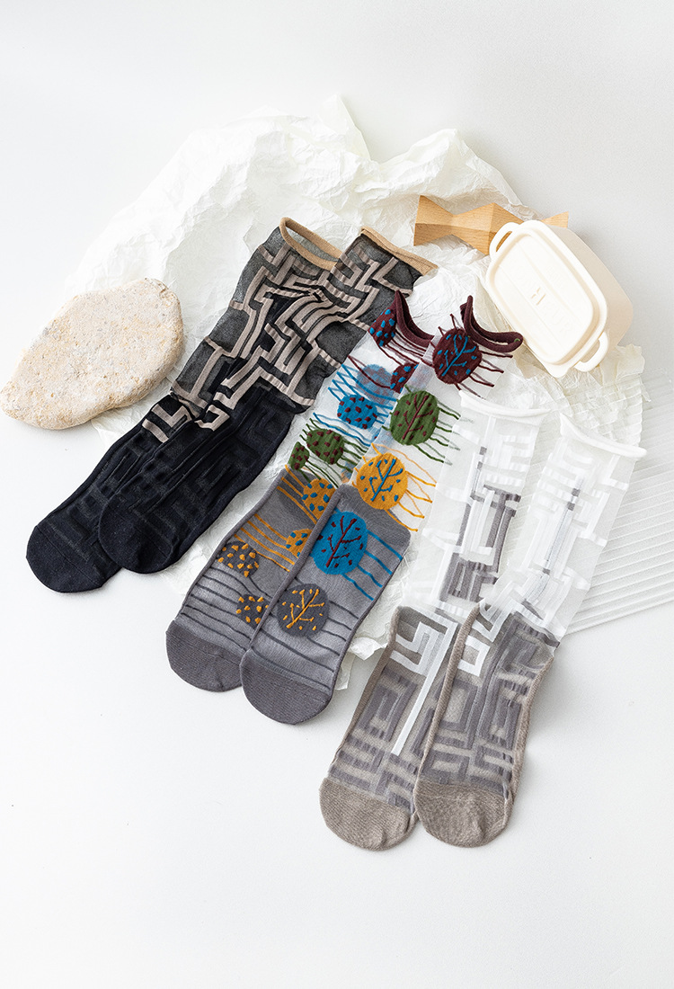 Summer Season Women'S Gender Women's Streetwear Color Block Nylon Crew Socks A Pair