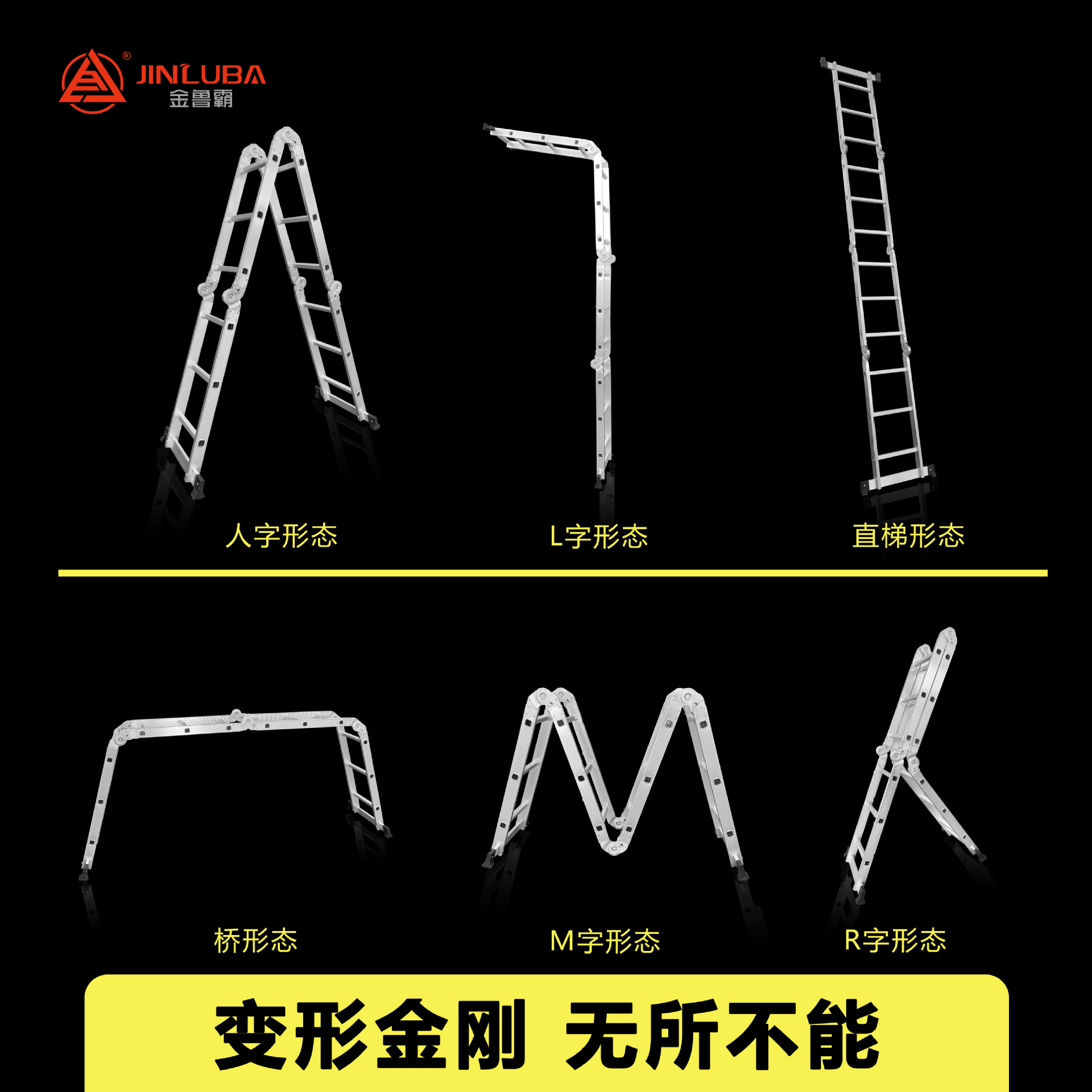 Jinluba Factory Escalera plegable de aleación de aluminio Escalera de cuatro pliegues Escalera telescópica Escalera de articulación recta al por mayor