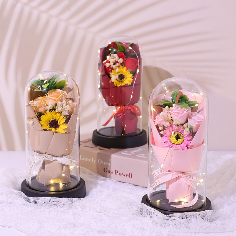 520 regalo de San Valentín copa de vidrio eterno flores secas rosas jabón flores para amigos y esposas adornos exquisitos