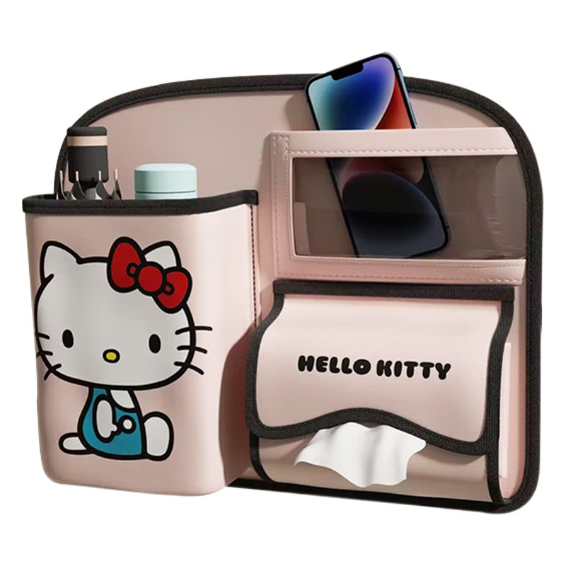 Kitty silla de coche, bolsa de almacenamiento trasera, asiento de coche, caja de almacenamiento trasera, cubo de basura plegable multifuncional en el coche, mujer