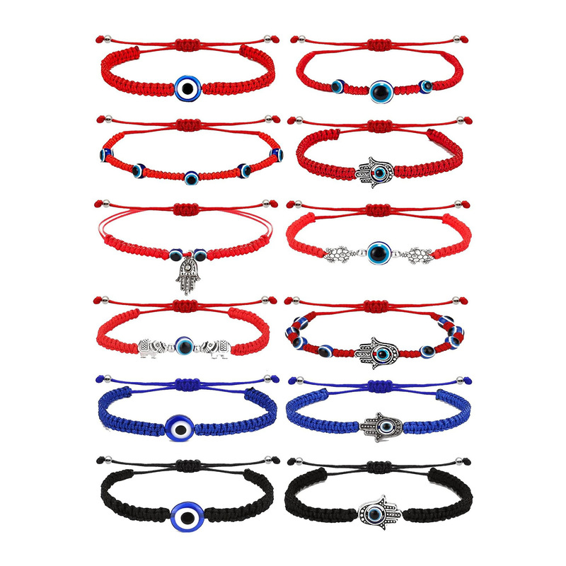Cross-border supply 12 Pieces Evil Eye Bracelet Bracelet Adjustable 7 Knots Evil Eye Braided Rope Bracelet