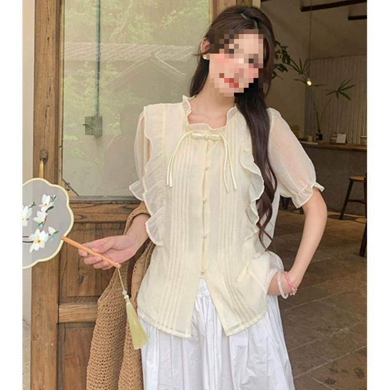 Рубашка, Ханьфу, плюс размер, puff sleeves
