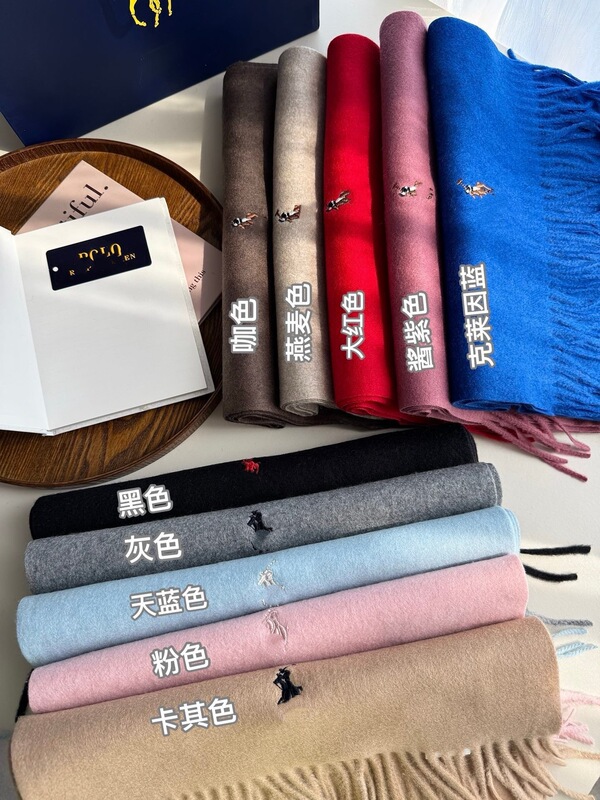 R1秋冬新作ラフカラー小馬標刺繍純色クラシック多色男女同柄ウールマフラー|undefined