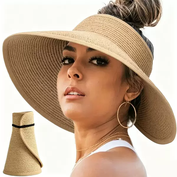 Women's Rollable Beach Straw Hat, Uv Protection Sun Hat for Summer, Portable Sun Protection Hat, Cross-Border