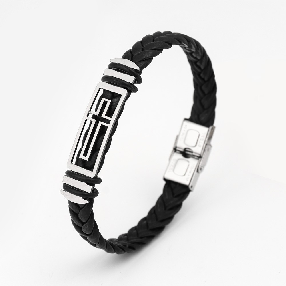 20g Weight Bangle Classification Leather Chain Material 1 Piece Quantity Holiday, Daily Occasion 304 Stainless Steel, Pu Leather Material Solid Color Pattern All Seasons Season Men's Gender Plating Design Retro, Punk Style Retro Punk Solid Color 304 Stainless Steel Pu Leather Plating Men's Bangle Men Cord & Leather Bracelets 4