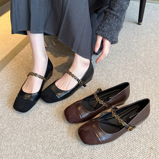 039-10 Vintage Mary Jane Women's Shoes Inner Height Square Toe Flat Shoes Women's Shallow Mouth Wide Fat Feet plus size Women's Shoes