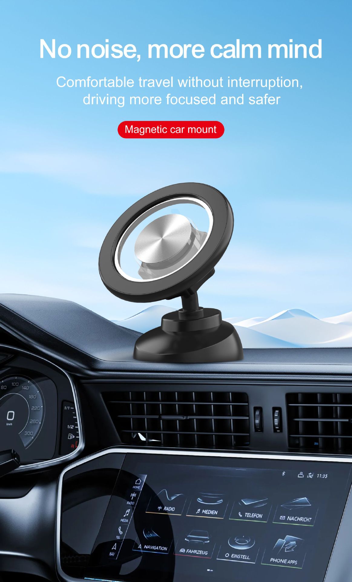 Heyi Transparent Magnetic Car Phone Holder Strong Magnetic Navigation Holder Dashboard Car Air Vent Holder