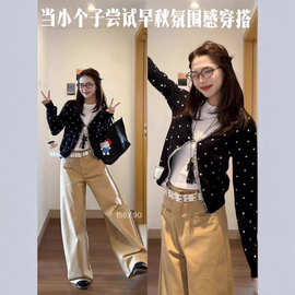 韩系波点长袖针织开衫女秋季2025新款修身显瘦气质复古百搭毛衣潮