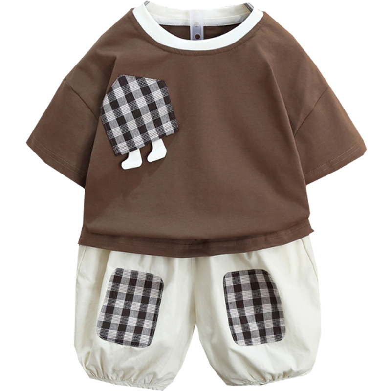 7238 Traje para niños guapo de manga corta de verano para niños 2025 nueva camiseta pantalones cortos delgados ropa de estilo de moda para bebés 3