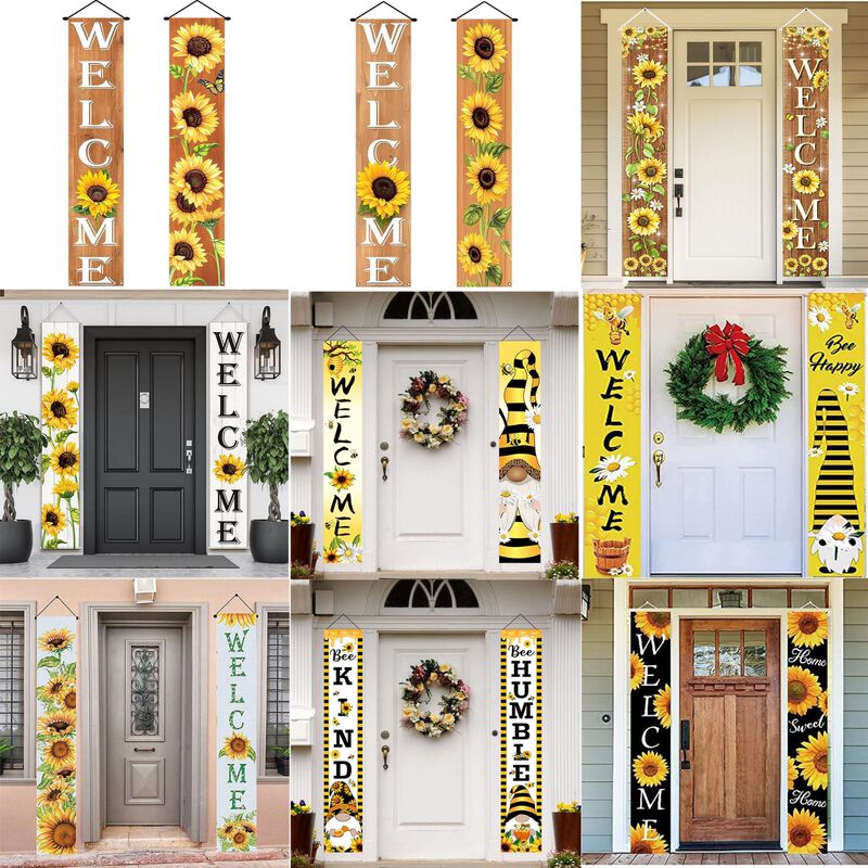 Cross-Border Amazon Best-Selling Summer Door Curtain Banner Sunflower Bee Dwarf Series Porch Decoration Factory Direct Sale