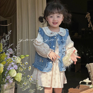 Girls' Denim Vest Spring and Autumn New Stylish Children's Baby Vest Sleeveless Children's Embroidered Jacket Shipping