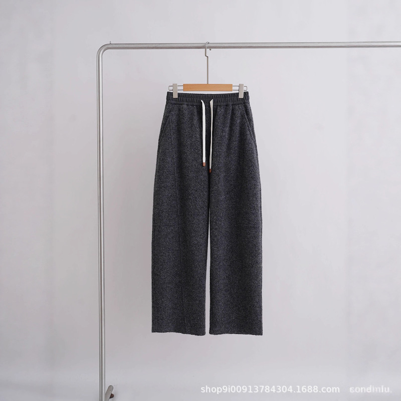 Japan Imported Cashmere Fabric Fluffy Soft Elastic Waist Drawstring Sweatpants 23091