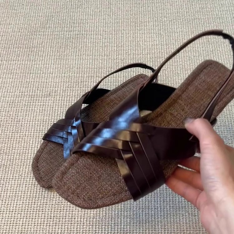 シープスキンバージョン~レトロな編み込みクロスストラップフラットローマンシューズ、バックストラップ付き、女性用の多用途スクエアトゥカジュアルオープントゥサンダル|undefined