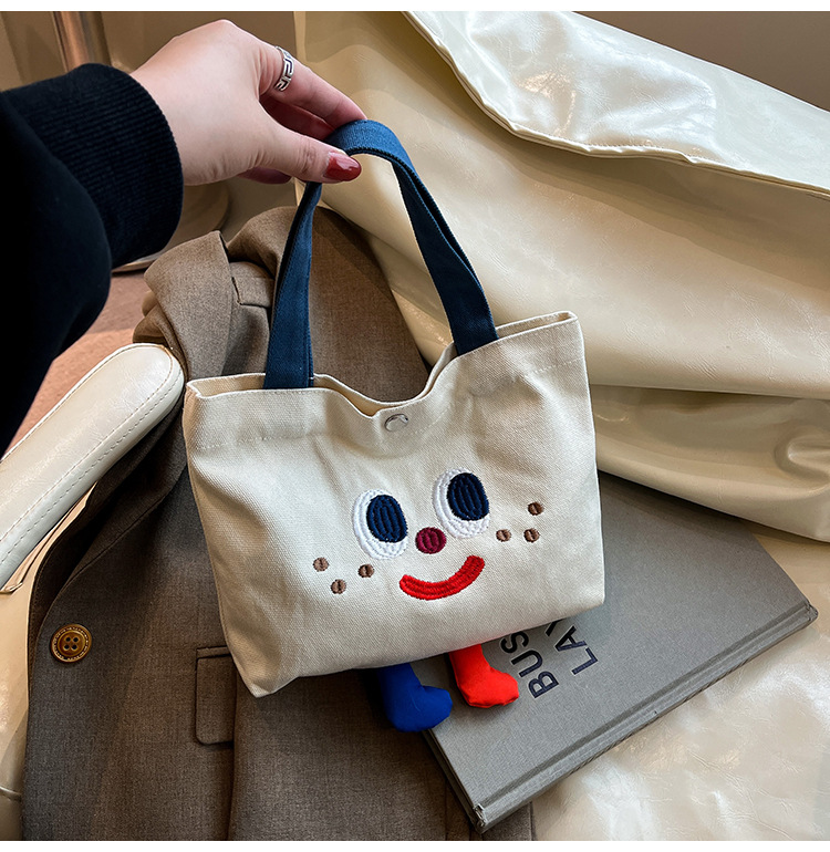 ins mini canvas bag, cute peach tote bag, Korean girl snack bento small bag canvas bag wholesale undefined