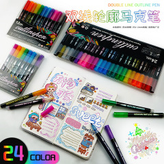 跨境雙線輪廓筆熒光筆夾心筆閃光筆亞馬遜手帳筆專用手抄報畫畫筆