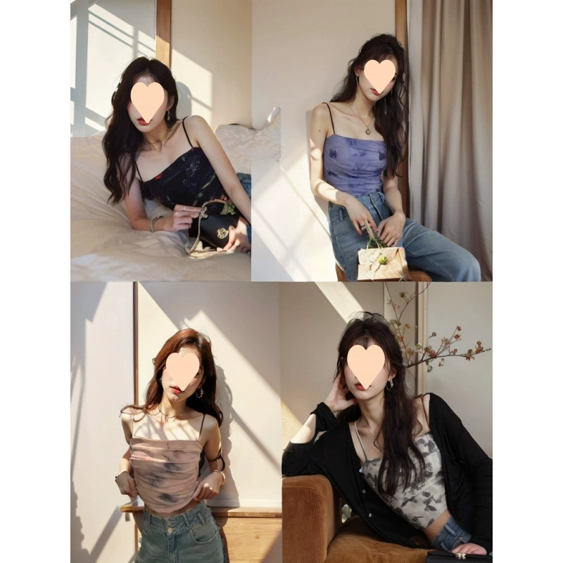 Американский ретро эластичный сетчатый сексуальный топ-камзол для женщин, художественная масляная живопись, асимметричный дизайн, верхняя одежда, майка