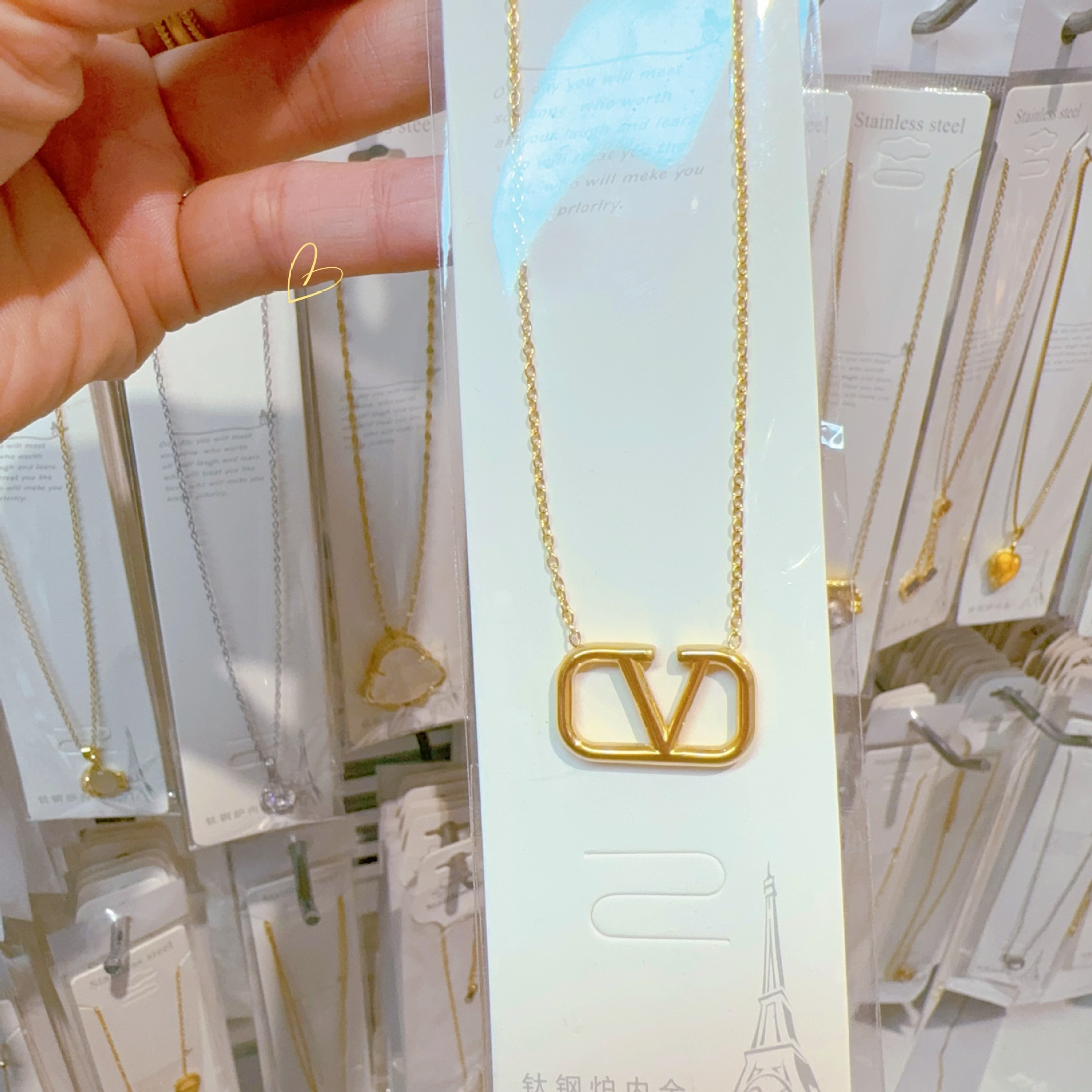Golden Double Hanging Large V Necklace