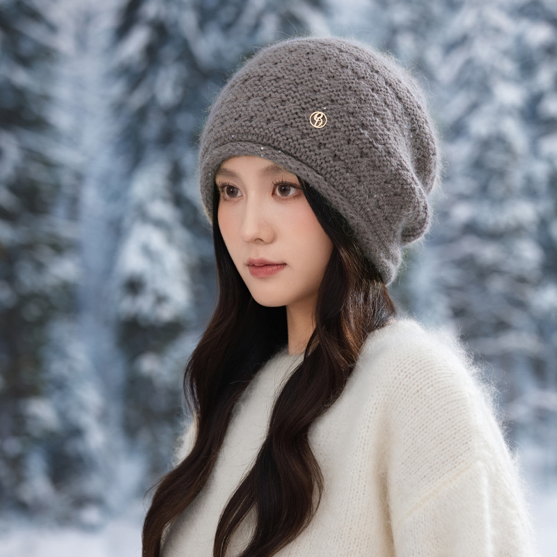 Autumn Winter Women Fashion Versatile Knitted Solid Color Head Wrap Warm Thickened Fleece Yarn Mom Hat_voghion.com