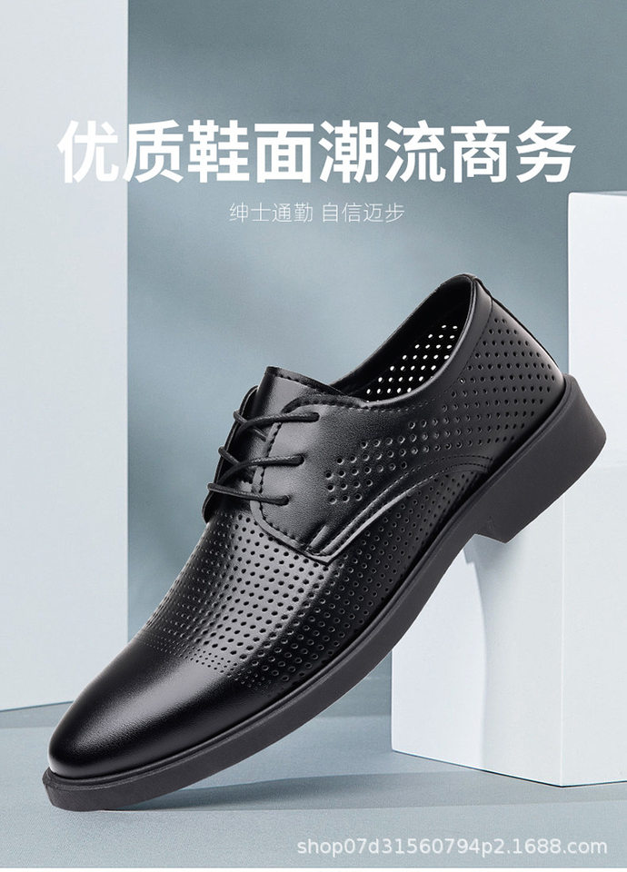 Dép sandal da nam mũi nhọn thắt dây thoáng khí chống trượt — P66 màu đen chi tiết 1