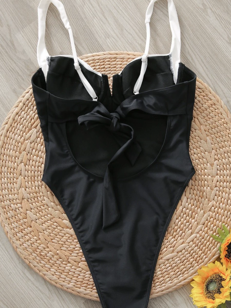 monitor One-piece swimsuit women French retro push-up, tight fit, European style (S–XL, multiple colors)