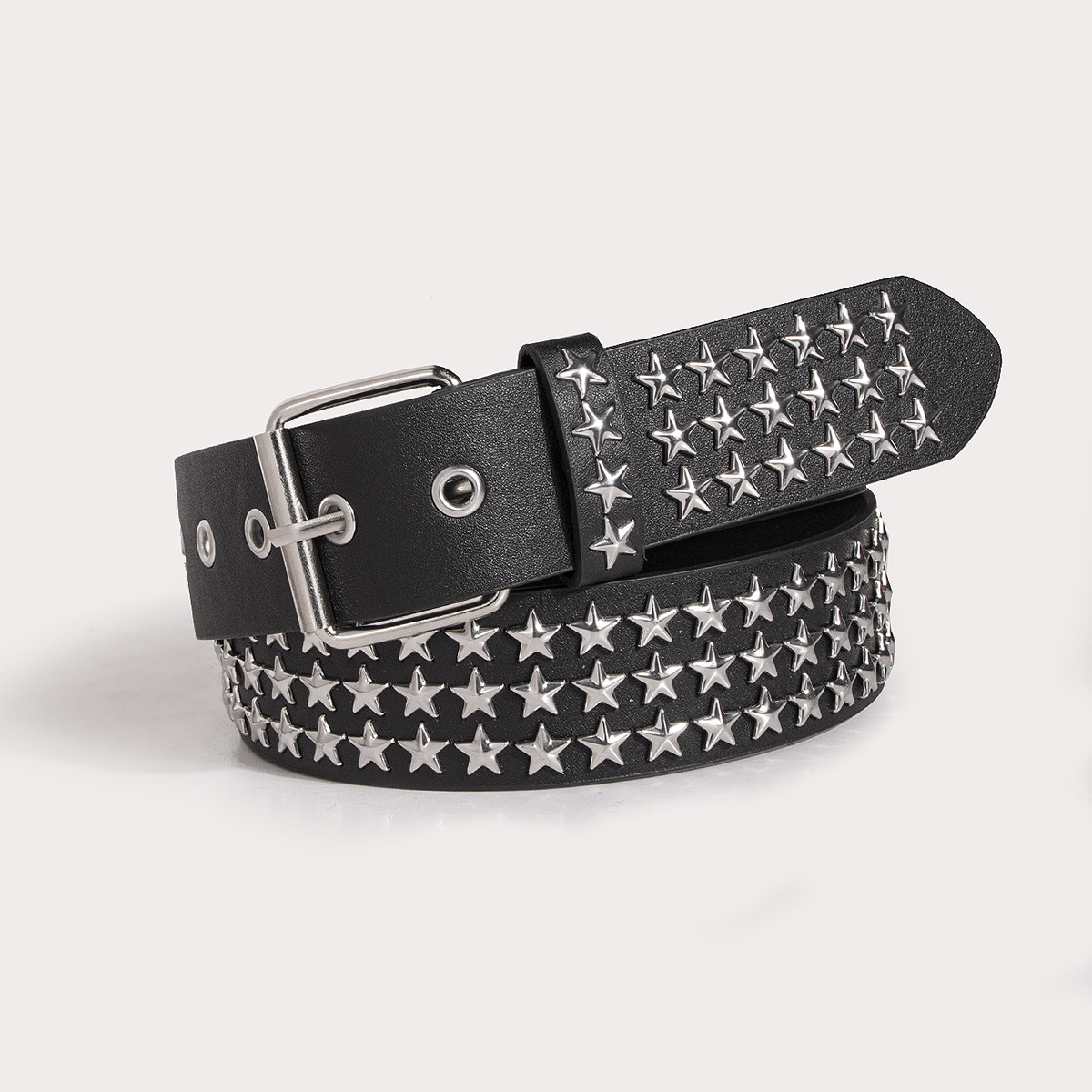 La moda europea y americana de las mujeres remache punk estrella de cinco puntas Ojo de aire chica caliente trabajo pesado cinturón decorativo