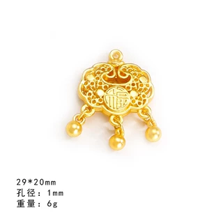 电镀哑金福字莲花长命锁吊坠如意锁转运配件 diy宠物项链饰品吊坠