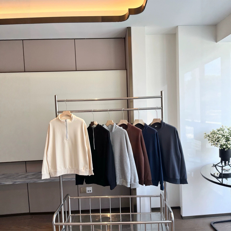 AL autumn and winter half-zip stand-up collar cotton top, short-sleeved, fashionable new model, unisex casual sweatshirt, solid color AL autumn and winter half-zip stand-up collar cotton top, short-sleeved, fashionable new model, unisex casual sweatshirt, solid color