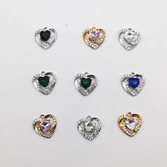 新しいファッション diy ジュエリーアクセサリー銅ダイヤモンドクリスタルダブルラブピーチハートペンダントイヤリングヘアアクセサリーネックレスペンダント素材